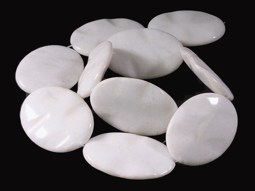 30x40mm Snow Jade Oval Wave Beads 15.5" natural [wa124]