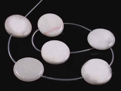 35mm White Gray Agate Coin Beads 15.5" 6pcs. natural [wa199a]