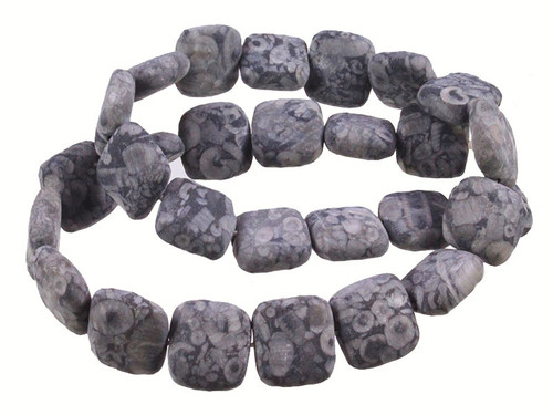 15mm Matte Fossil Jasper Puff Square Beads 15.5" natural [s5b37-15m]
