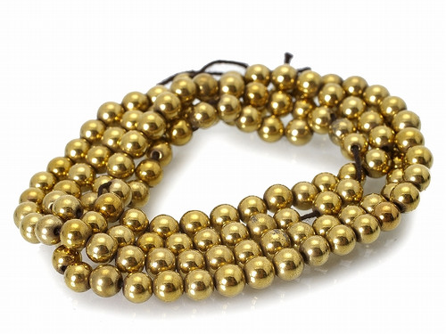 4mm Hematite Gold Round Beads 15.5" coated [4a21g]