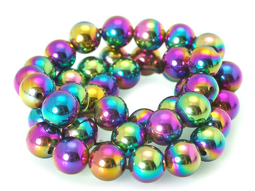 8mm Hematite Rainbow Round Beads 15.5" synthetic [8a21r]