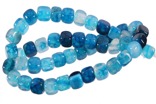 8mm Aqua Agate Dice Beads 15.5" dyed [h24t]