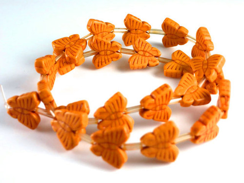 20x24mm Orange Magnesite Butterfly Beads 15.5" 15 Beads [t358h]