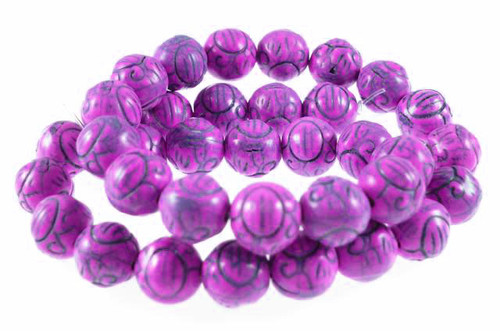 10mm Pink Magnesite Craved Round Beads 15.5" [t379f]