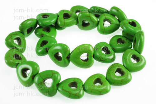 20mm Green Magnesite Hollow Heart Beads 15.5" [t409g]