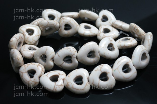20mm White Magnesite Hollow Heart Beads 15.5" [t409w]