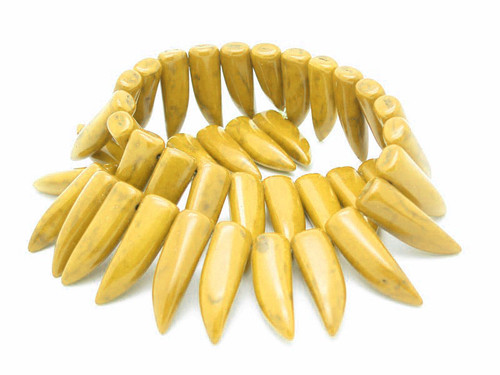 10x30mm Yellow Magnesite Lucky Horn Beads 15.5" [t425y]