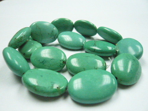 15x20mm Green Turquoise Puff Oval Beads 15.5" stabilized [t7g15]