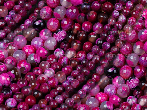 8mm Pink Faceted Fire Agate Round Beads 15.5" dyed [8g2f]