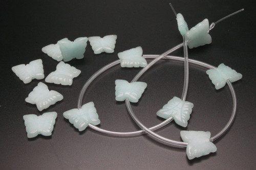 15mm Matte Amazonite Carved Butterfly Beads 15.5" 8pcs. [s564m]