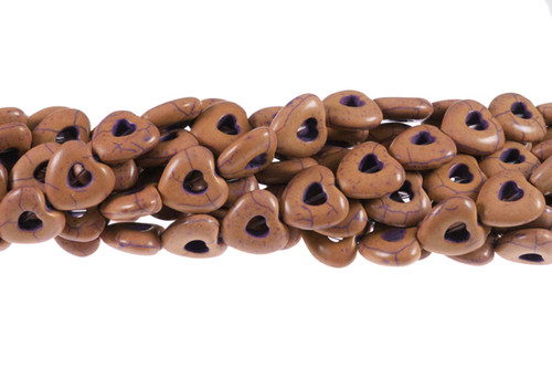 15mm coffee Magnesite Hollow Heart Beads 15.5" [t408c]