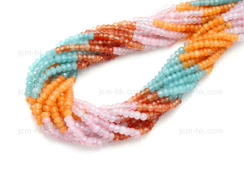 4mm Mix Agate Jade Faceted Rondelle Beads 15.5" Natural Dyed. dyed [h6x1-4]