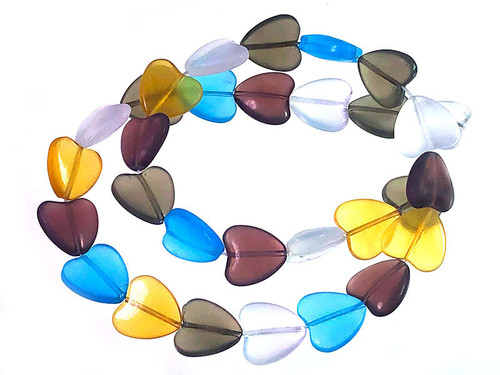 14mm Matte Mix Quartz Puff Heart Beads 15.5" synthetic [u85xm]