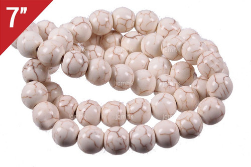10mm White Turquoise Round Loose Beads About 7" stabilized [i10d23]
