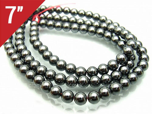6mm Hematite Round Loose Beads About 7" synthetic [i6a21]