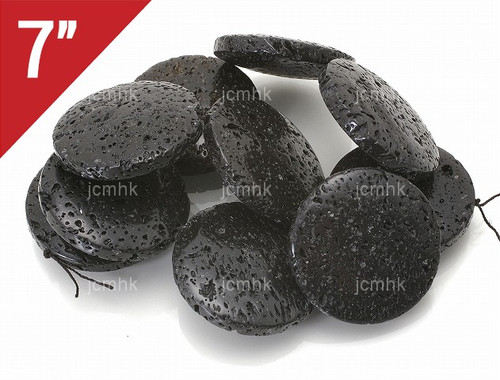 15mm Black Lava Puff Coin Loose Beads 7" natural [is406]