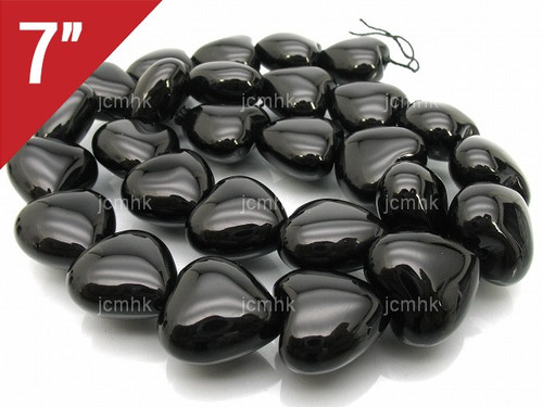 14mm Black Onyx Puff Heart Loose Beads 7" [iu85]