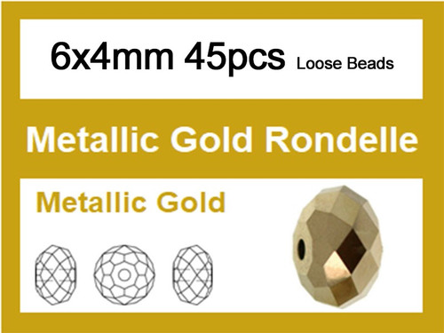 6x4mm Metallic Gold Crystal Faceted Rondelle Loose Beads 45pcs. [iuc2b18]