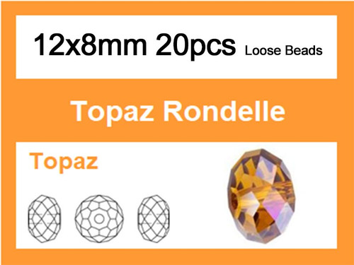 12x8mm Topaz Crystal Faceted Rondelle Loose Beads 20pcs. [iuc5a12]