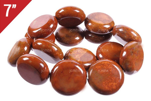 30x22mm Petrified Wood Agate Coin Loose Beads 7" [iw306]