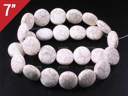 16mm White Turquoise Puff Coin Loose Beads 7" [it4w16]