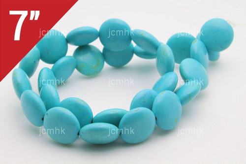 14mm Blue Turquoise Coin Loose Beads 7" [its111]