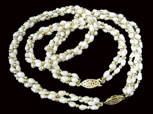 4-5mm 3-Row Freshwater Pearl Necklace 17" & Bracelet 7.5" , A Grade Lustre [p103e]