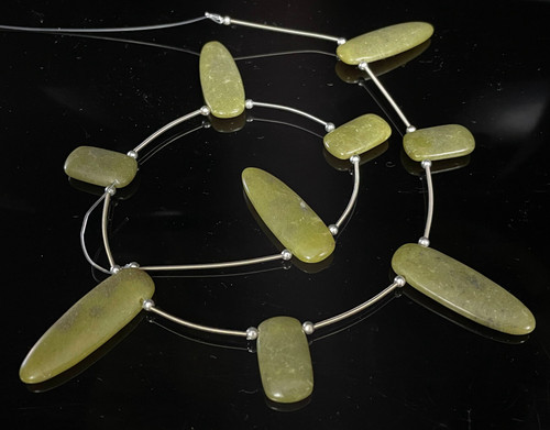 12x22mm+13x38mm Nephrite Jade Teeth Beads + French Wire 15.5" natural [wa292b]