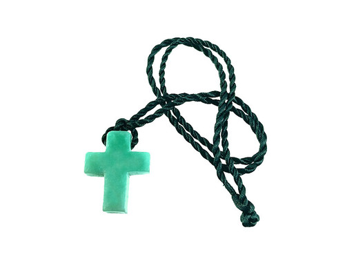 35mm Green Amazonite Cross Pendant with Satin Rope Cord 17" & knot closure [y929br]