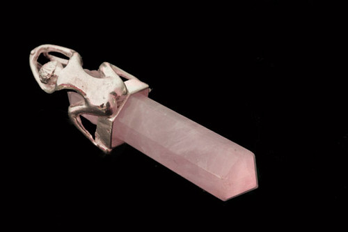 925 Sterling Silver 45mm Rose Quartz Healing Crystal Point Pendant [y819d]