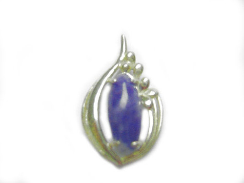 925 Sterling Silver 16x28mm Denim Lapis Flower Pendant [y817a]