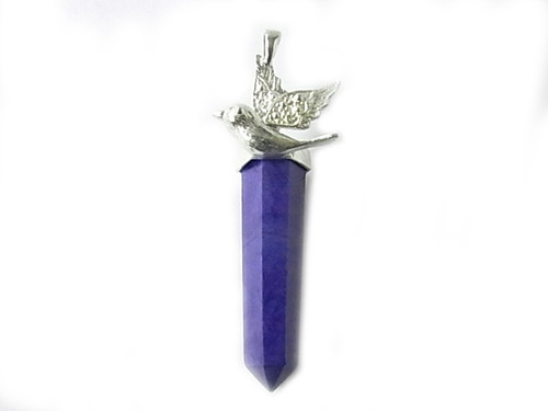 925 Sterling Silver 50mm Lapis Howlite Healing Crystal Point Pendant [y808j]
