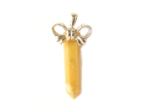 925 Sterling Silver 45mm Golden Jade Healing Crystal Point Pendant [y829a]