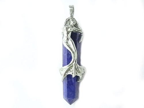 925 Sterling Silver 50mm Lapis Howlite Healing Crystal Point Pendant [y819f]