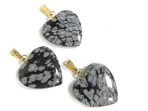 15mm Snowflake Obsidian Heart Pendant [y202c]