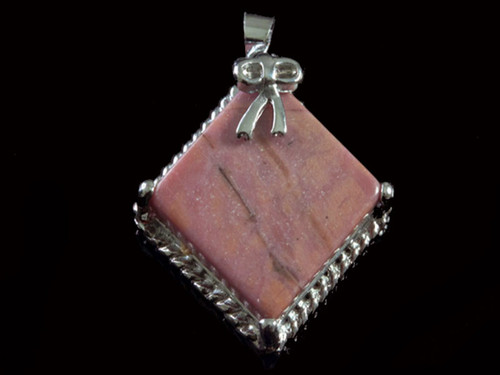 15x15mm Rhodonite Square Pendant Brass Silver Plated [y840e]