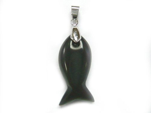 32mm Black Onyx Fish Pendant [y500c]