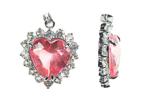 24x28mm Rose Pink Heart Rhinestone Pendant [y104j]