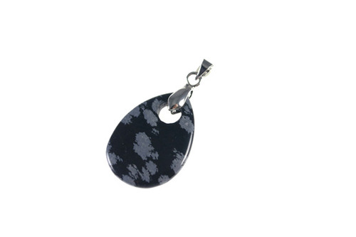 20x44mm Snowflake Obsidian Tear Drop Pendant Silver Plated Bail [y110h]