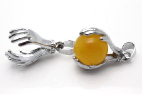 25mm Lucky Hand Pendant With 12mm Yellow Chalcedony Ball [y848-b92]