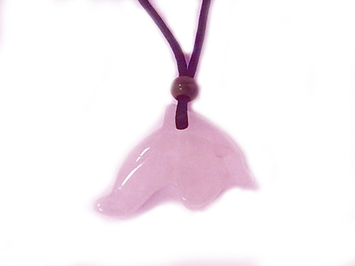 30mm (14mm Thick) Rose Quartz Jump Dolphin With Cord Necklace 36" [y312h]