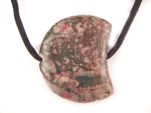 35mm Fossil Jasper Moon With Cord Necklace 36" [y311a]