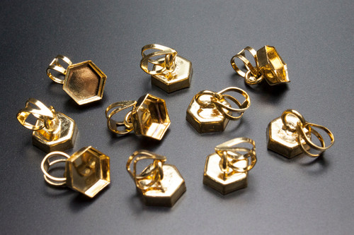 8mm Hexagon Cap Gold Plated Pendant Setting, 10pcs. [y605a]