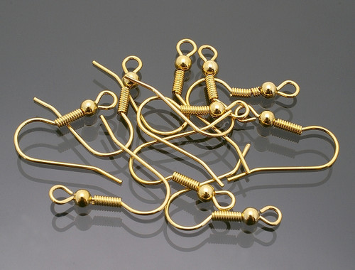 18x30mm Gold Plated Fishhook Earwire With Ball & Coil 20pcs. [y619a]