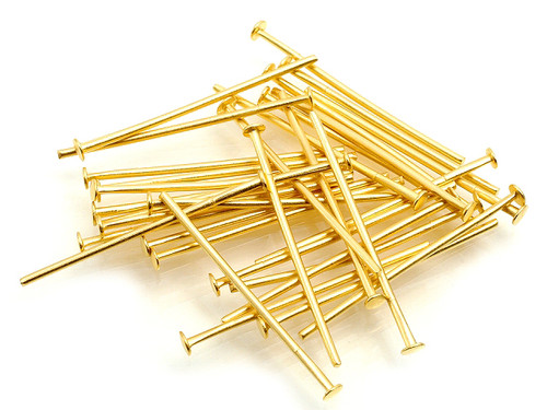 30mm 1.18" Metal Gold Plated Headpin (Thick 0.7mm 0.29", Head 2mm 0.08") 30pcs. [y662a]