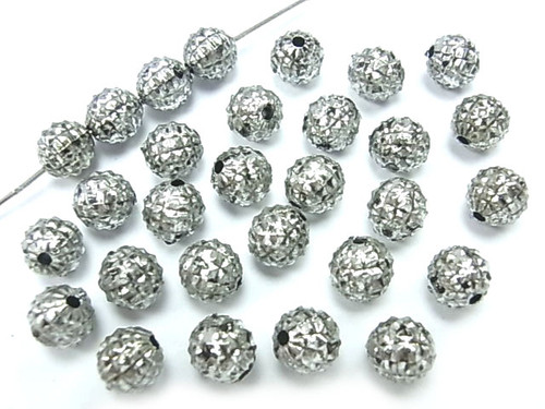 8mm Silver Plated Plastic Faceted Beads Approx.30 pcs. [y517a]
