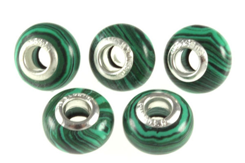 10x14mm Malachite European Beads With Silver Plated (5mm Hole) 1Pc Synthetic [y410b]
