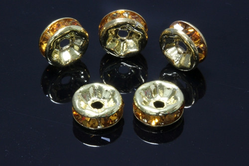 6mm Gold Plated Topaz Crystal Rondelle Beads 10pcs. [y226a]