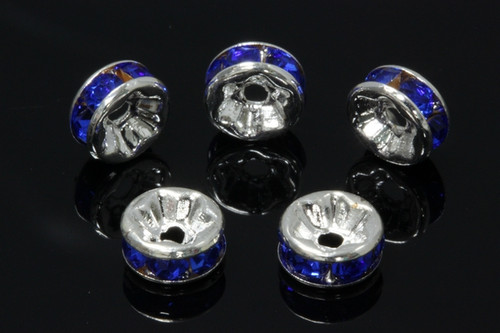 8mm Silver Plated Blue Crystal Rondelle Beads 10pcs. [y234f]