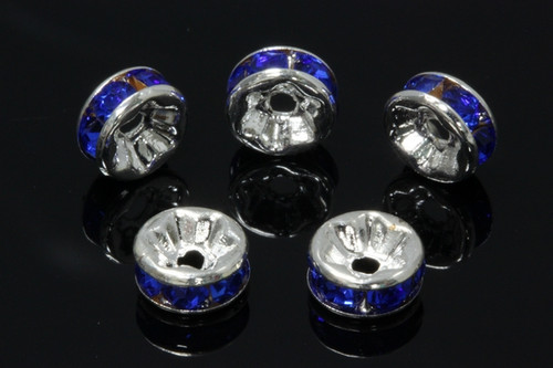 6mm Silver Plated Blue Crystal Rondelle Beads 10pcs. [y234d]